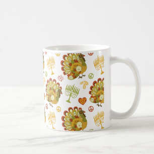 Turkey Menorah Pattern Thanksgiving Hanukkah Coffee Mug