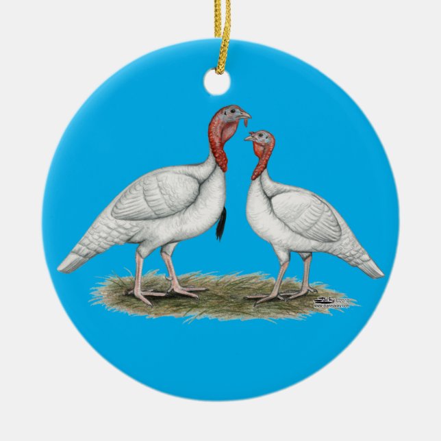 Turkey Mini Whites Ceramic Tree Decoration (Front)