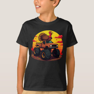 Turkey Monster Truck Sunset Retro Thanksgiving  T-Shirt