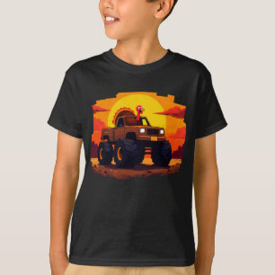 Turkey Monster Truck Sunset Retro Thanksgiving T-Shirt