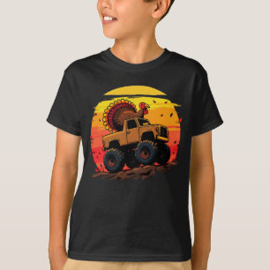 Turkey Monster Truck Sunset Retro Thanksgiving  T-Shirt