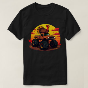 Turkey Monster Truck Sunset Retro Thanksgiving T-Shirt