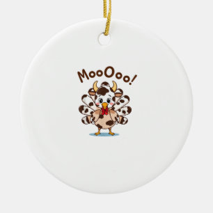 Turkey Moo Cow Costume Cute Thanksgiving Funny Tur Ceramic Ornament