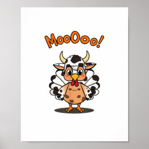 Turkey Moo Cow Costume Cute Thanksgiving Funny Tur Poster