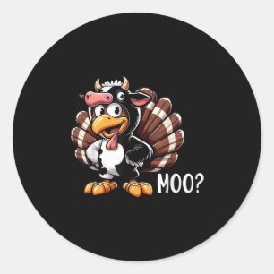 Turkey Moo Cow Costume Funny Thanksgiving _1 Classic Round Sticker