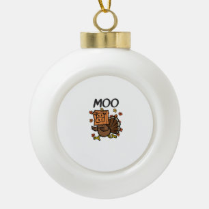Turkey Moo Cow Costume Funny Thanksgiving Turkey D Ceramic Ball Christmas Ornament