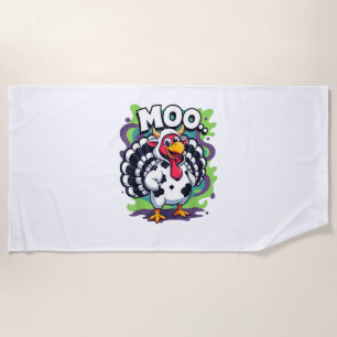 Turkey Moo Cow Funny Thanksgiving - Cute Turkey Mo Beach Towel
