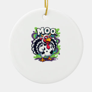 Turkey Moo Cow Funny Thanksgiving - Cute Turkey Mo Ceramic Ornament