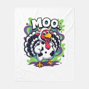 Turkey Moo Cow Funny Thanksgiving - Cute Turkey Mo Fleece Blanket