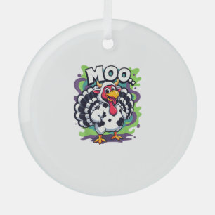 Turkey Moo Cow Funny Thanksgiving - Cute Turkey Mo Glass Tree Decoration
