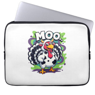 Turkey Moo Cow Funny Thanksgiving - Cute Turkey Mo Laptop Sleeve