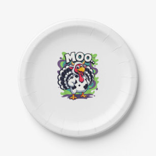Turkey Moo Cow Funny Thanksgiving - Cute Turkey Mo Paper Plate