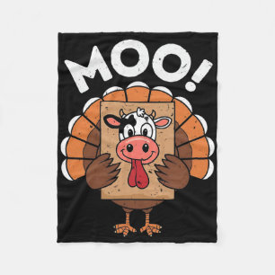 Turkey Moo Funny Fake Cow Thanksgiving Boys Girls  Fleece Blanket