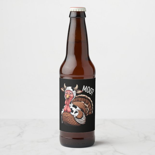 Turkey Moo Funny Thanksgiving  Beer Bottle Label (Front)