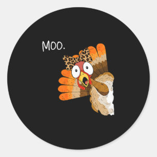 Turkey Moo Funny Thanksgiving Coquette Bow Women G Classic Round Sticker