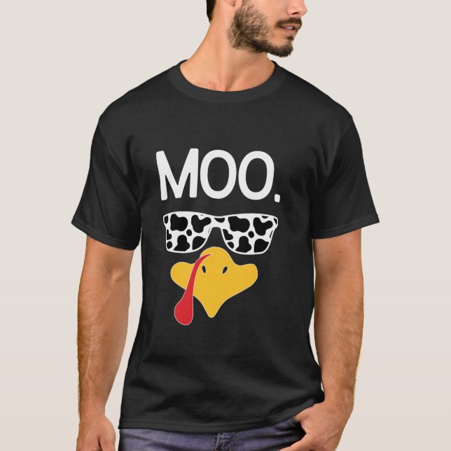 Turkey Moo Funny Thanksgiving Cow Sunglasses Long  T-Shirt (Front)