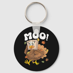 Turkey Moo Funny Thanksgiving Cute Turkey Fake Cow Key Ring