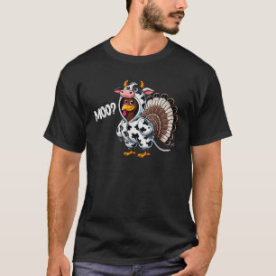 Turkey Moo Funny Thanksgiving Fake Cow Costume Hal T-Shirt