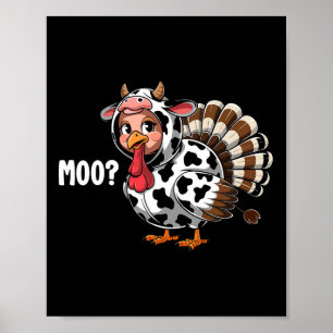 Turkey Moo Funny Thanksgiving Kids Boys Men  Poster