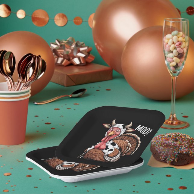 Turkey Moo Funny Thanksgiving  Paper Plate (Multi)