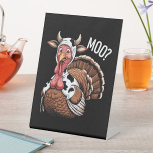 Turkey Moo Funny Thanksgiving  Pedestal Sign