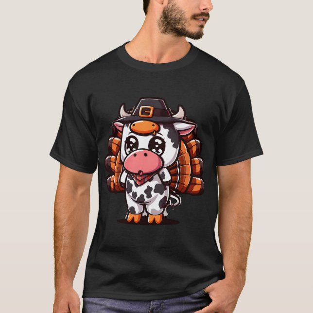 Turkey Moo Funny Thanksgiving T-Shirt (Front)