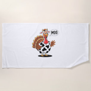 Turkey Moo Thanksgiving Funny Turkey Cow Moo Famil Beach Towel