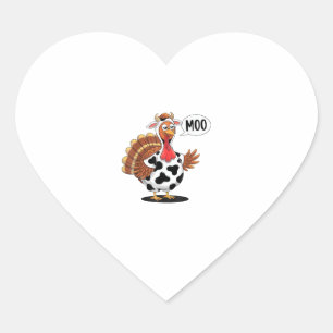 Turkey Moo Thanksgiving Funny Turkey Cow Moo Famil Heart Sticker