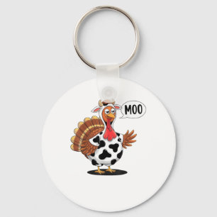 Turkey Moo Thanksgiving Funny Turkey Cow Moo Famil Key Ring