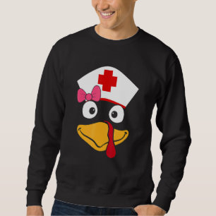 Turkey Nurse Thanksgiving Scrub Nursing Turkey Fac Sweatshirt