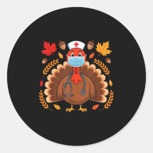 Turkey Nurse Thanksgiving Scrub Tops Women Nursing Classic Round Sticker