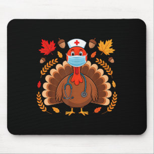Turkey Nurse Thanksgiving Scrub Tops Women Nursing Mouse Pad