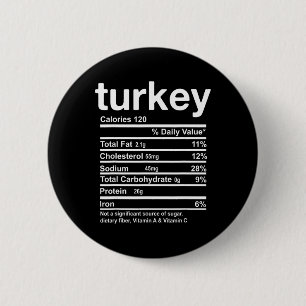 Turkey Nutrition Facts Funny Thanksgiving Food Chr 6 Cm Round Badge