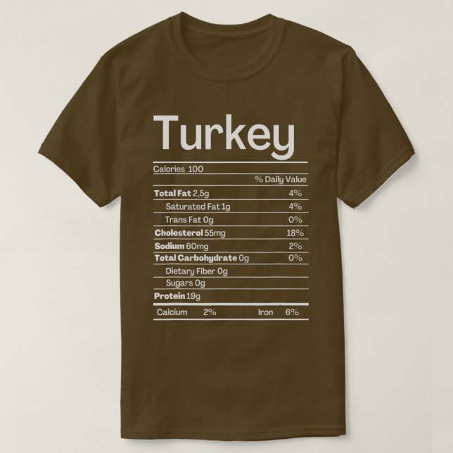 Turkey Nutrition FactsFunny Nutrition Thanksgiving T-Shirt (Design Front)