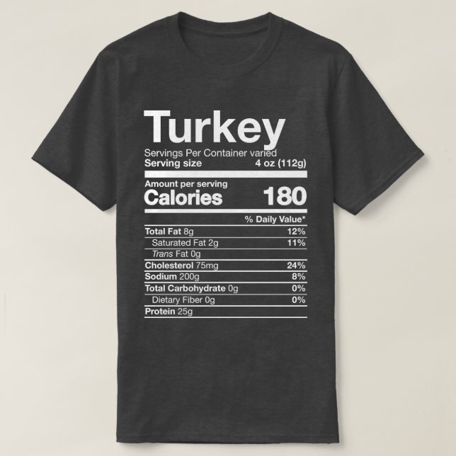Turkey Nutrition Funny Thanksgiving Food Costume T-Shirt (Design Front)