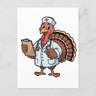 Turkey On a Nursing Scrub Nurse Thanksgiving Holiday Postcard