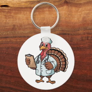 Turkey On a Nursing Scrub Nurse Thanksgiving Key Ring