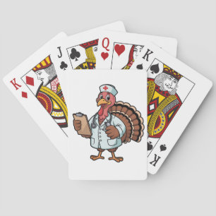 Turkey On a Nursing Scrub Nurse Thanksgiving Playing Cards