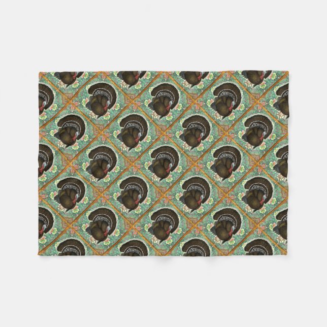 Turkey On the Greens Fleece Blanket (Front (Horizontal))