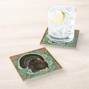 Turkey On the Greens Glass Coaster