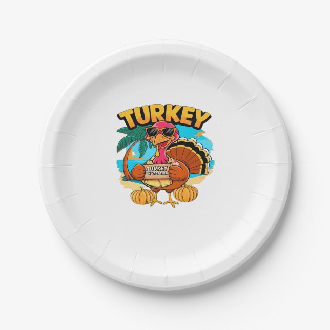 Turkey on Vacation in Jamaica Classic T-Shirt.png Paper Plate (Front)