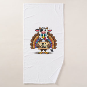 Turkey Paper Bag Moo I'm a Cow Thanksgiving Family Bath Towel