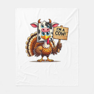 Turkey Paper Bag Moo I'm a Cow Thanksgiving Family Fleece Blanket