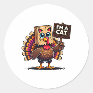 Turkey Paper G Meow I'm A Cat Thanksgiving Family Classic Round Sticker
