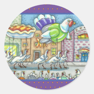 TURKEY PARADE, THANKSGIVING DAY HELIUM BALLOONS CLASSIC ROUND STICKER