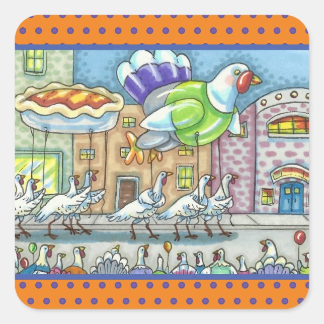 TURKEY PARADE, THANKSGIVING DAY HELIUM BALLOONS SQUARE STICKER (Front)