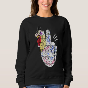 Turkey Peace Hand Sign Puzzle Autism Thanksgiving  Sweatshirt
