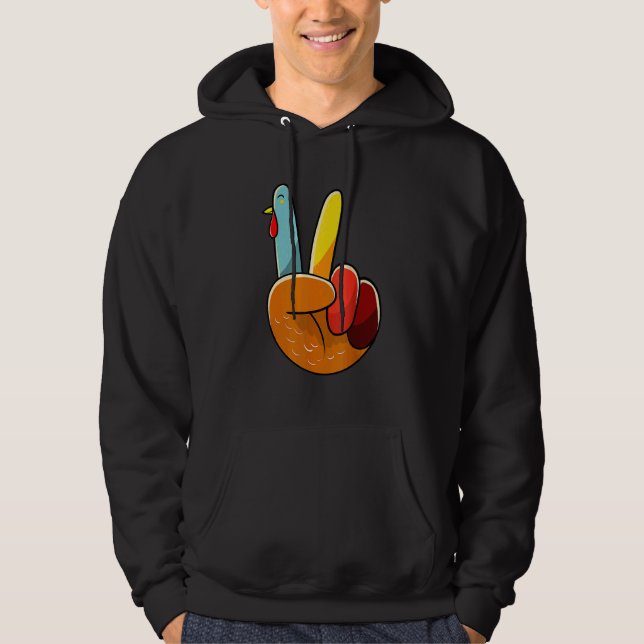 Turkey Peace Hand Sign Thanksgiving Thankful Women Hoodie (Front)