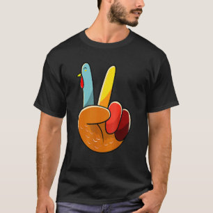 Turkey Peace Hand Sign Thanksgiving Thankful Women T-Shirt
