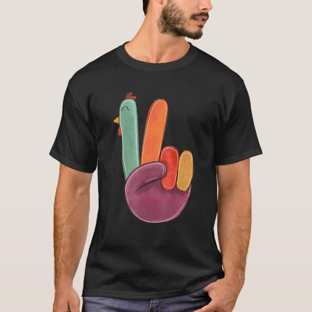 Turkey Peace Sign Thanksgiving T-Shirt (Front)